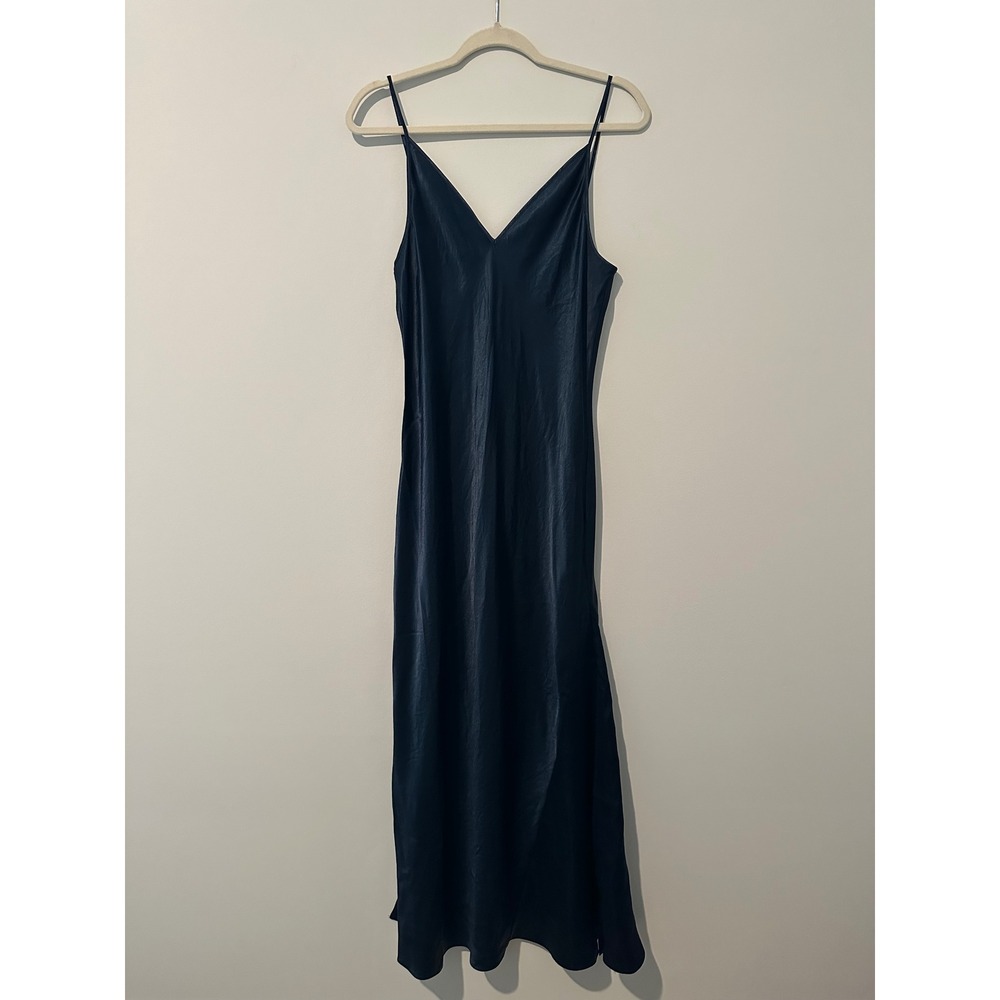 AllSaints Navy Blue Satin Maxi Slip Dress V-Neck Adjustable Straps Size Medium